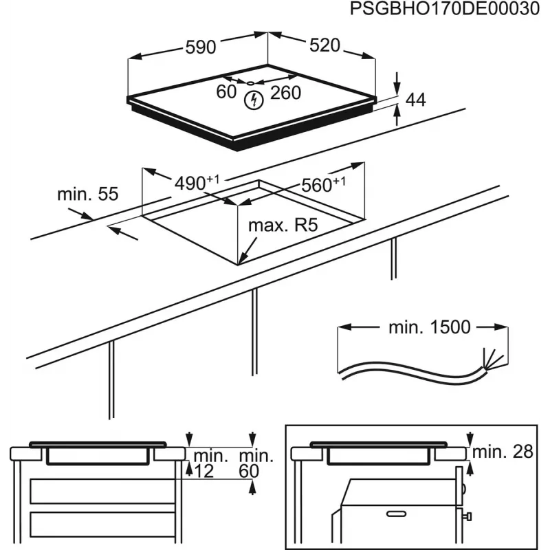 Electrolux EIS62443 Must sisseehitatav 60 cm tsoon-induktsioonpliit 4 tsooniga