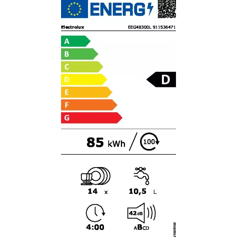 Sisseehitatav nõudepesumasin Electrolux EEG48300L — 14 komplekti, 42 dB, 60 cm