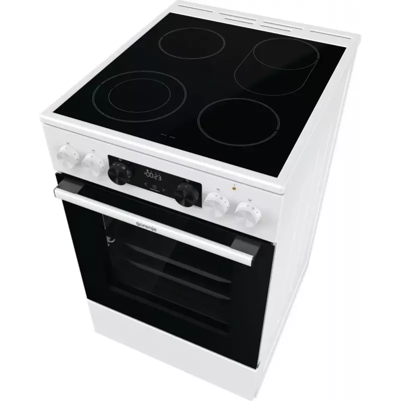 Vabaltseisev pliit Gorenje GECS5C70WA Elektripliit keeduplaat, 4 tsooni, valge, ahi 70 l, pöördnupud, LED-ekraan
