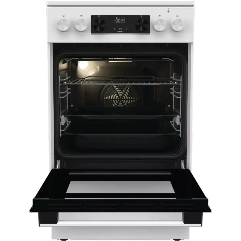 Vabaltseisev pliit Gorenje GECS5C70WA Elektripliit keeduplaat, 4 tsooni, valge, ahi 70 l, pöördnupud, LED-ekraan