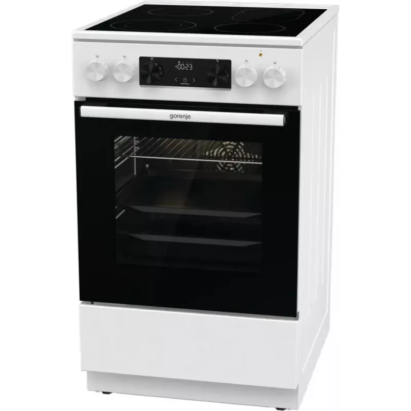 Vabaltseisev pliit Gorenje GECS5C70WA Elektripliit keeduplaat, 4 tsooni, valge, ahi 70 l, pöördnupud, LED-ekraan