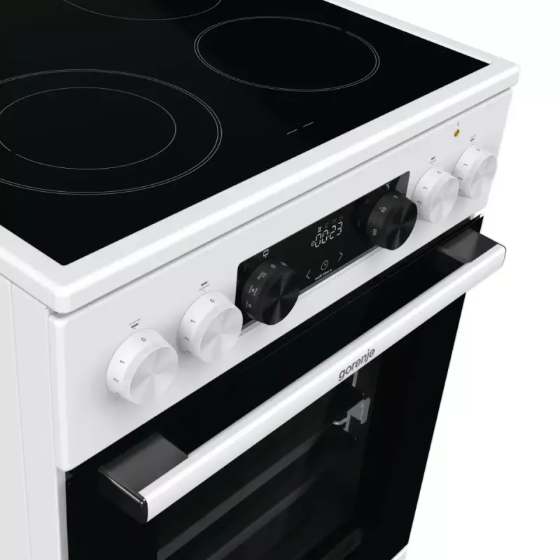 Vabaltseisev pliit Gorenje GECS5C70WA Elektripliit keeduplaat, 4 tsooni, valge, ahi 70 l, pöördnupud, LED-ekraan