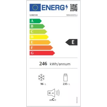 Eraldiseisev külmik-sügavkülmik Gorenje NRK6202EXL4, kogumaht 331 L (Külmik 235 L / Sügavkülmik 96 L), roostevaba teras, LED-ekraan