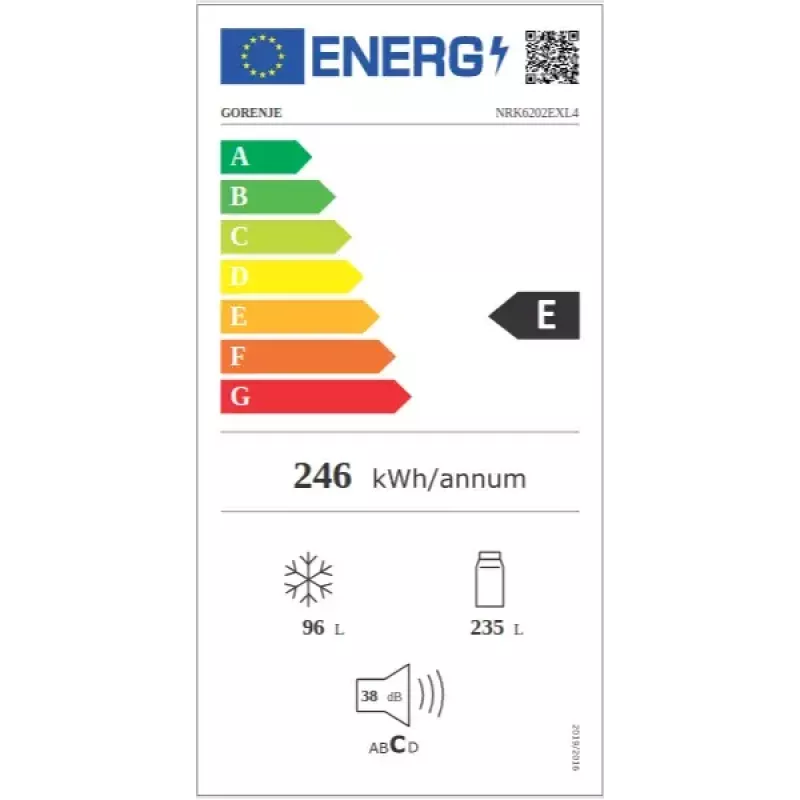 Eraldiseisev külmik-sügavkülmik Gorenje NRK6202EXL4, kogumaht 331 L (Külmik 235 L / Sügavkülmik 96 L), roostevaba teras, LED-ekraan