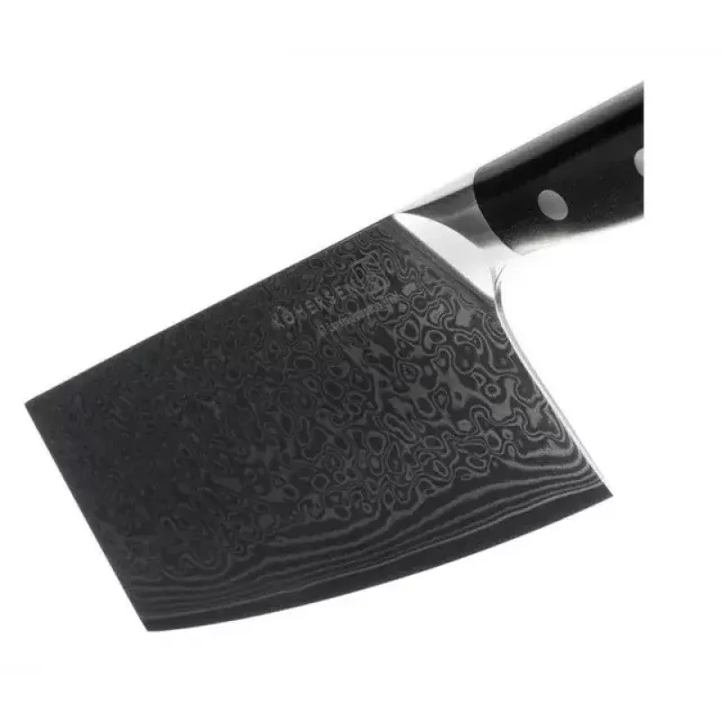Cleaver KOHERSEN Elegance Ebony Wood Damascus steel cleaver 16.5 cm, 60 HRC, 13 cm käepide, 335 g