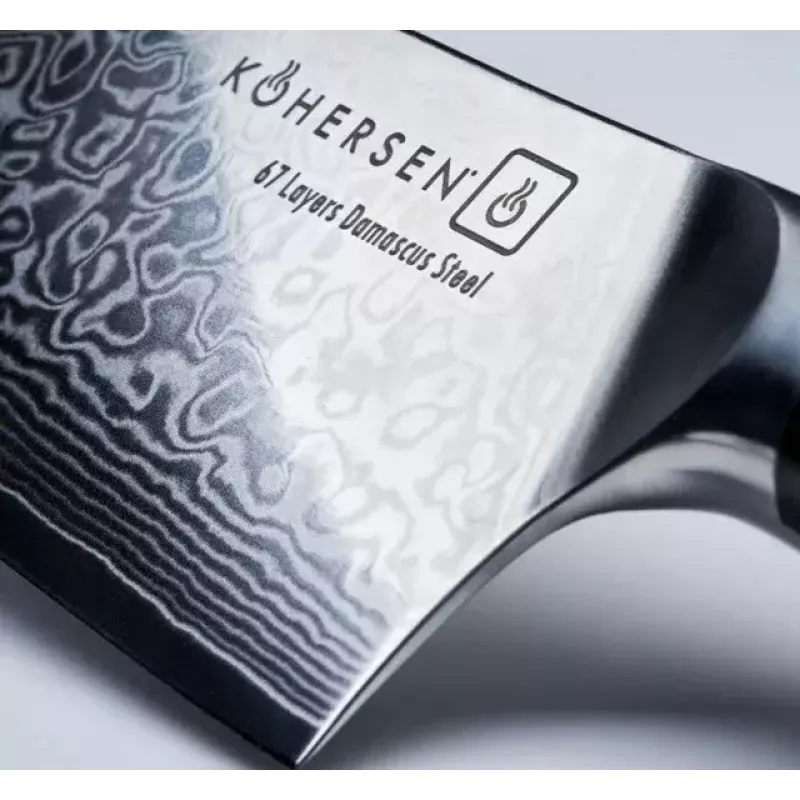 Cleaver KOHERSEN Elegance Ebony Wood Damascus steel cleaver 16.5 cm, 60 HRC, 13 cm käepide, 335 g