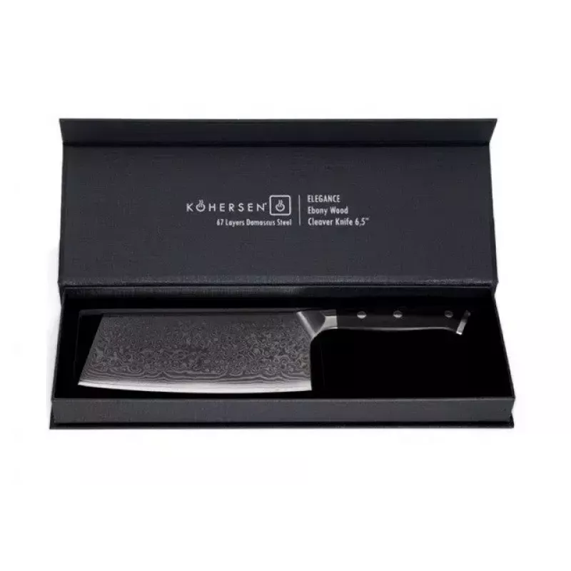 Cleaver KOHERSEN Elegance Ebony Wood Damascus steel cleaver 16.5 cm, 60 HRC, 13 cm käepide, 335 g