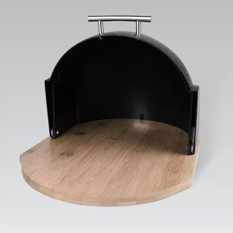 Leivakarp Maestro MR-1678G-Must — ovaalne leiva säilitusanum, plastist bambusest kaanega, 350×200×250 mm