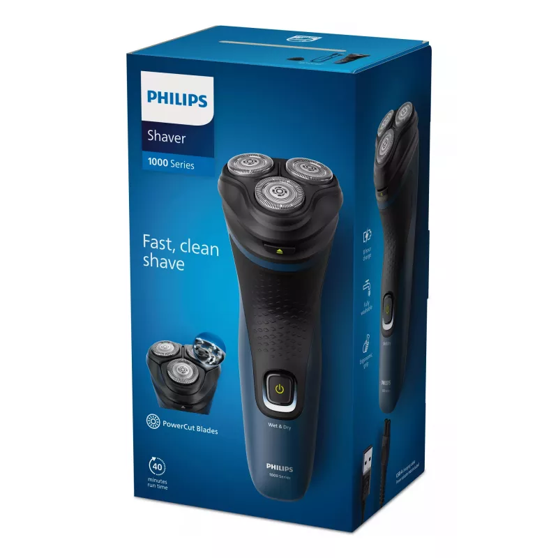 Elektriline meeste habemeajaja Philips S1151/00 pöörlev 3-pealine, NiMH aku, märg ja kuiv, 40 min tööaeg, must/sinine