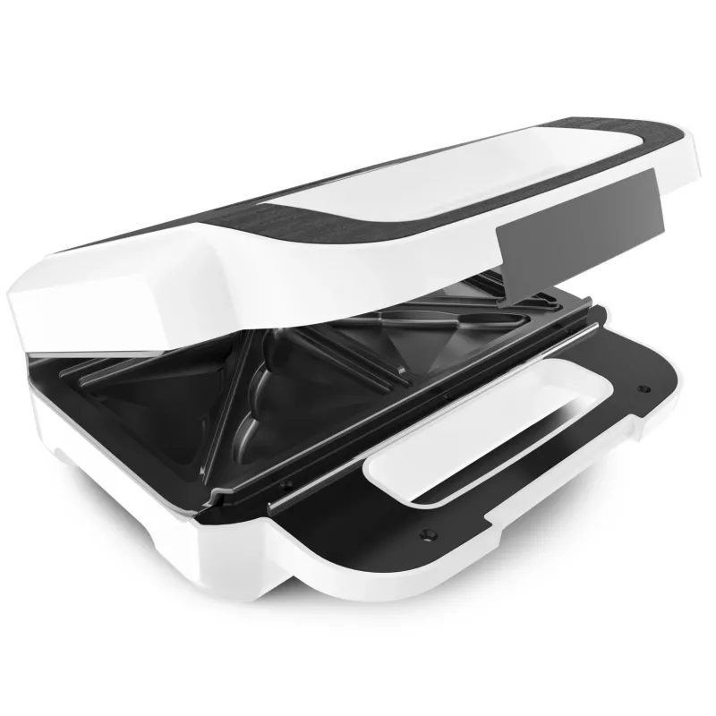 Võileivaküpsetaja Tefal SW7011 — 850 W, roostevaba teras ja valge, kompaktne 238×276×98 mm