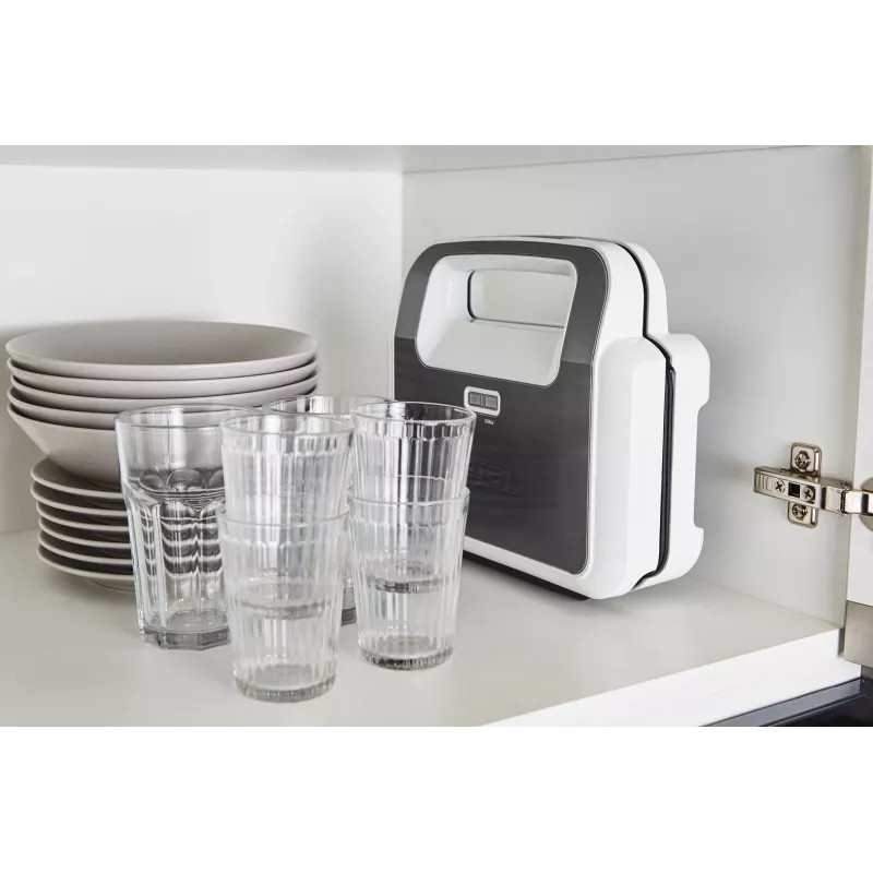 Võileivaküpsetaja Tefal SW7011 — 850 W, roostevaba teras ja valge, kompaktne 238×276×98 mm
