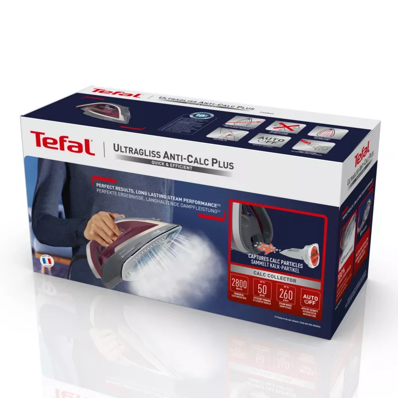 Tefal Ultragliss Anti-Calc Plus FV6840 aurutriikraud, 2800 W, lilla, hõbedane