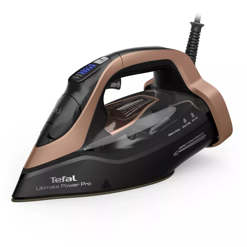Tefal Ultimate Power Pro FV9E50 kuiv- ja aurutriikraud Durilium AirGlide Autoclean tallaga 3200 W must, vaskne