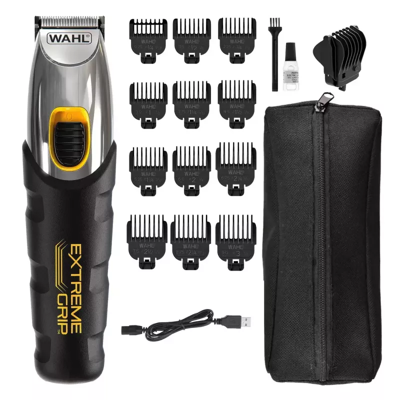 Juukselõikusmasin Wahl Extreme Grip vahelduvvoolu-/akutoitega, juhtmeta, liitiumioonaku, 240 min tööaega, 12 pikkuseastet, roostevabast terasest tera, lõikelaius 3 cm, must