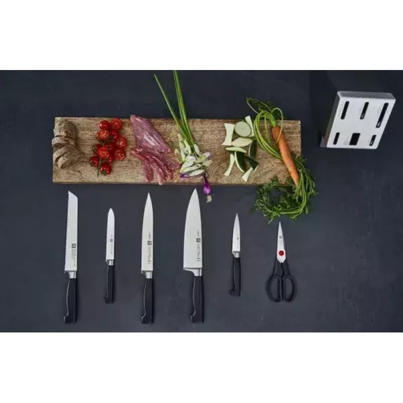 Nugade/söögiriistade komplekt ZWILLING 35148-507-0 — 7-osaline komplekt kokanugade, leivanoa, koorimisnoa, köögikääride ja halli plokiga