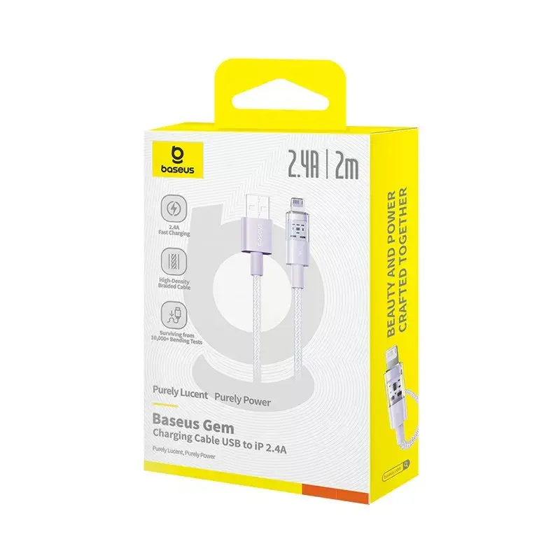 USB-laadimiskaabel Baseus Gem P10373003511-01 — 2 m, 2,4 A, USB-A to Lightning, lilla