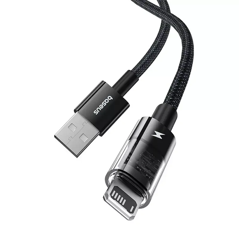 USB laadimiskaabel Baseus Gem P10373003111-00, 1 m, 2,4 A, nailonümbris, Lightning, USB-A, must