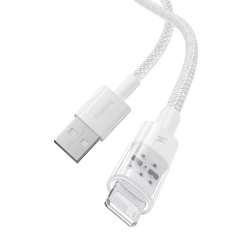 USB laadimiskaabel Baseus Gem P10373003211-00, 1 m, 2,4 A, Lightning/USB-A, valge, nailonümbris
