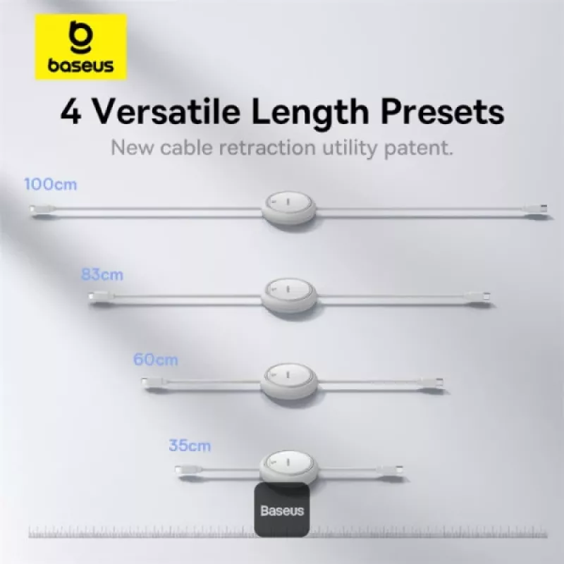 BASEUS Free2pull Expandable USB C To Ip Ligtning Fast Charging kaabel 1 M 20 W Valge