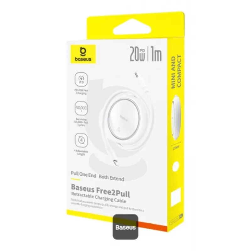 BASEUS Free2pull Expandable USB C To Ip Ligtning Fast Charging kaabel 1 M 20 W Valge
