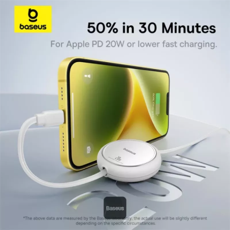 BASEUS Free2pull Expandable USB C To Ip Ligtning Fast Charging kaabel 1 M 20 W Valge