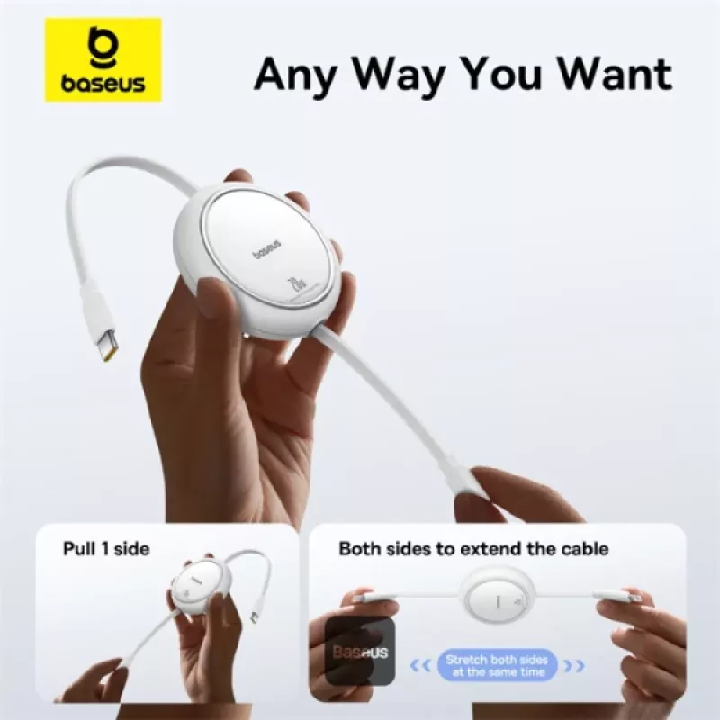 BASEUS Free2pull Expandable USB C To Ip Ligtning Fast Charging kaabel 1 M 20 W Valge