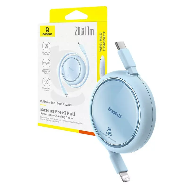 USB-C Lightning-kaabel Baseus Free2Pull 20W, 1 m, sinine, 480 Mbps, USB PD