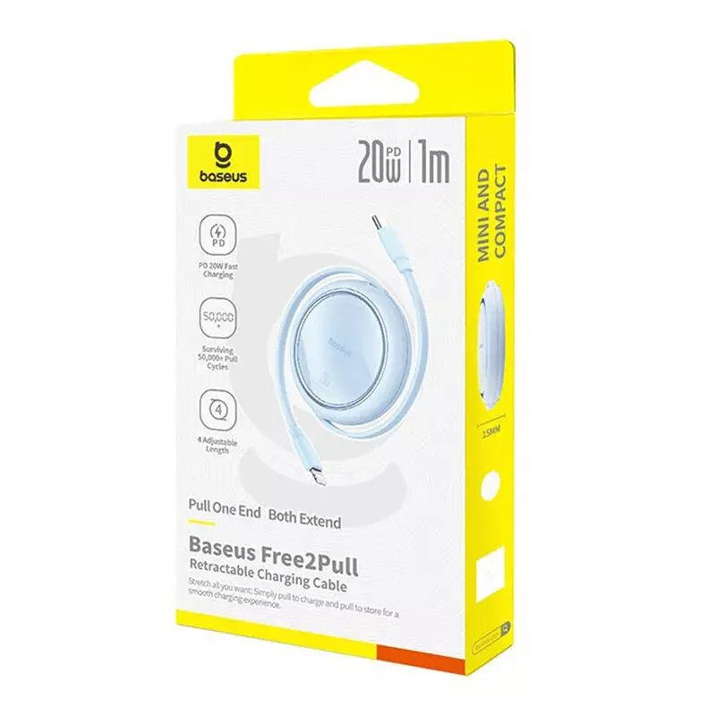 USB-C Lightning-kaabel Baseus Free2Pull 20W, 1 m, sinine, 480 Mbps, USB PD