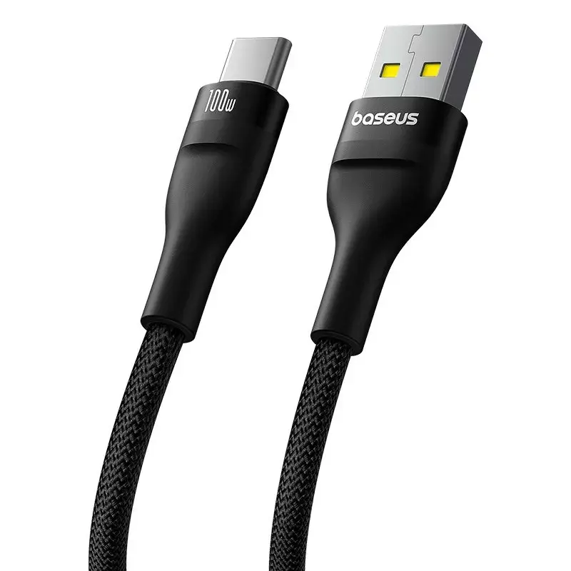 USB A - USB-C kaabel Baseus Flash 2 1 m 100 W must, USB PD, 480 Mbit/s, nailon
