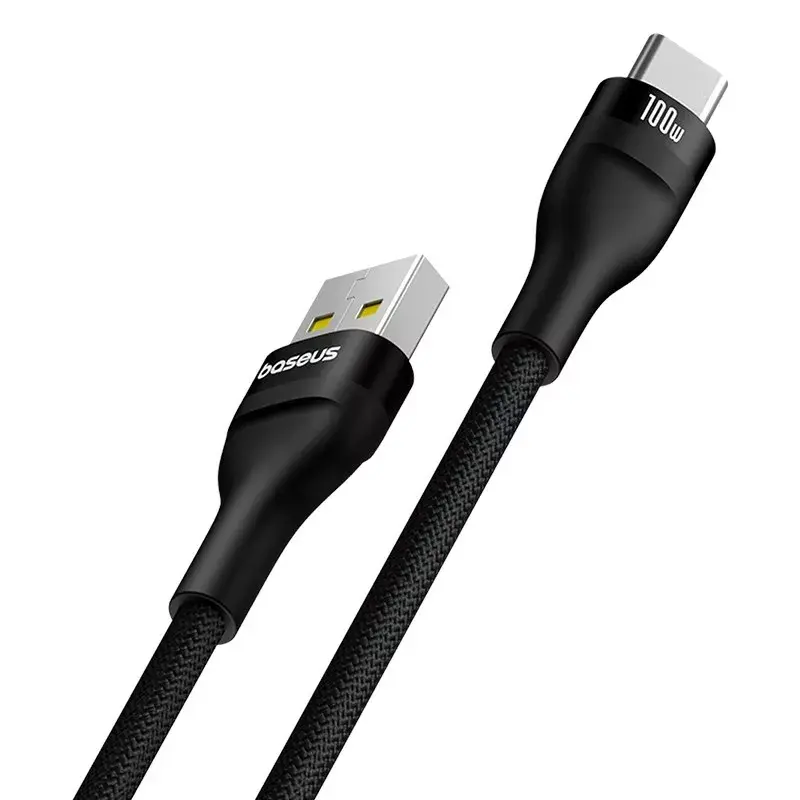 USB A - USB-C kaabel Baseus Flash 2 1 m 100 W must, USB PD, 480 Mbit/s, nailon