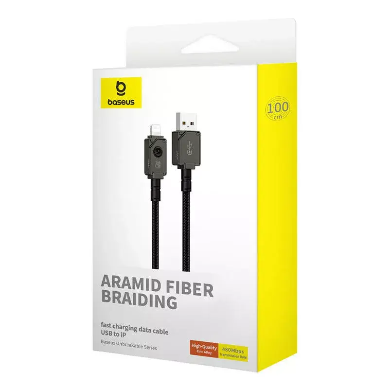 USB-A to Lightning kaabel Baseus P10355802111-00 — 1 m, 5V/2.4A, USB PD, aramiidkiud, must