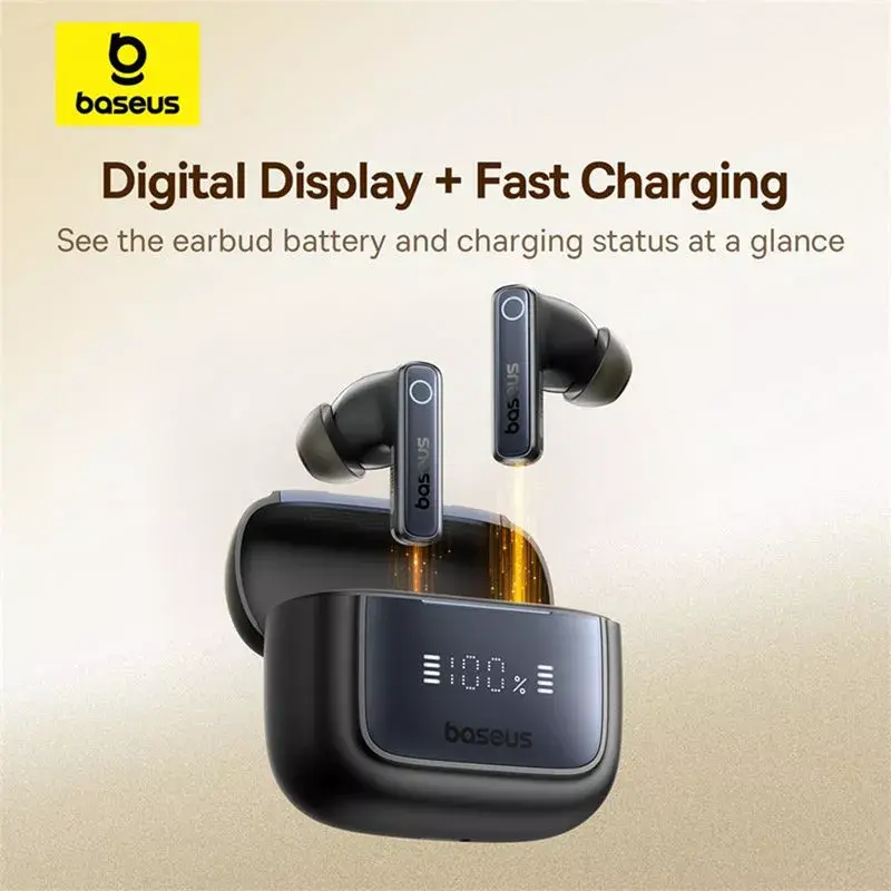 Tõelised juhtmevabad kõrvasisesed kõrvaklapid Baseus 35 True — Bluetooth 5.3, ANC, 8 h taasesitus (ANC väljas), 65 h koos laadimisümbrisega, 800 mAh ümbris, USB-C, must