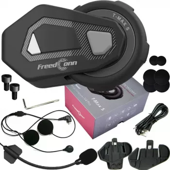 Peakomplekt FreedConn T-MAX S V4 PRO SINGLE — Bluetooth 5.1, intercom kuni 1000 m, FM-raadio, 11 h kõneaega, LiPo 500 mAh