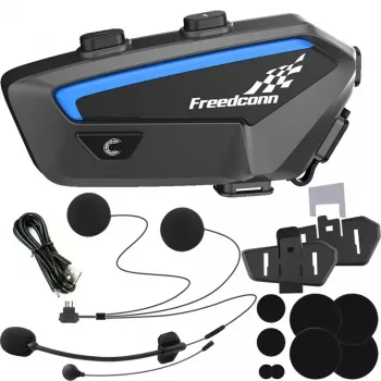 Mootorratta intercom-peakomplekt FreedConn FX Must — Bluetooth 5.0, IP67, ulatus 2000 m, 30 h kõneaega