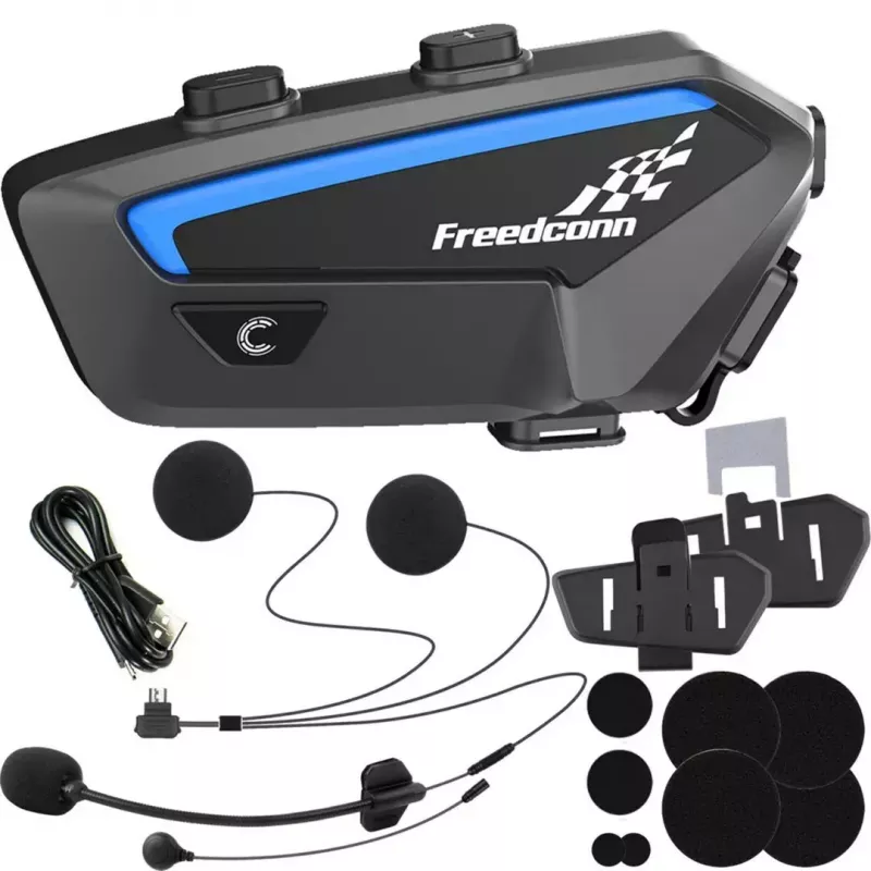 Mootorratta intercom-peakomplekt FreedConn FX Must — Bluetooth 5.0, IP67, ulatus 2000 m, 30 h kõneaega