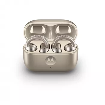 Peakomplekt Motorola Moto Buds Loop Bluetooth kõrvaklambriga binauraalne, Dolby Atmos, Bluetooth 5.0, ANC, 8 h taasesitus, laadimisümbris 520 mAh, beež