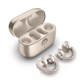 Peakomplekt Motorola Moto Buds Loop Bluetooth kõrvaklambriga binauraalne, Dolby Atmos, Bluetooth 5.0, ANC, 8 h taasesitus, laadimisümbris 520 mAh, beež