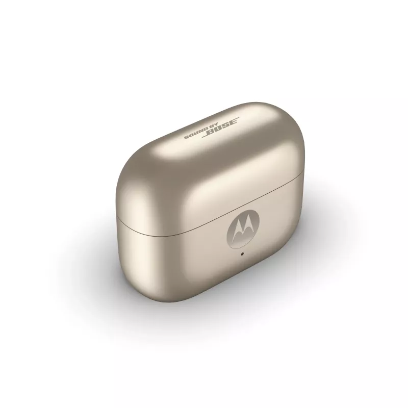 Peakomplekt Motorola Moto Buds Loop Bluetooth kõrvaklambriga binauraalne, Dolby Atmos, Bluetooth 5.0, ANC, 8 h taasesitus, laadimisümbris 520 mAh, beež