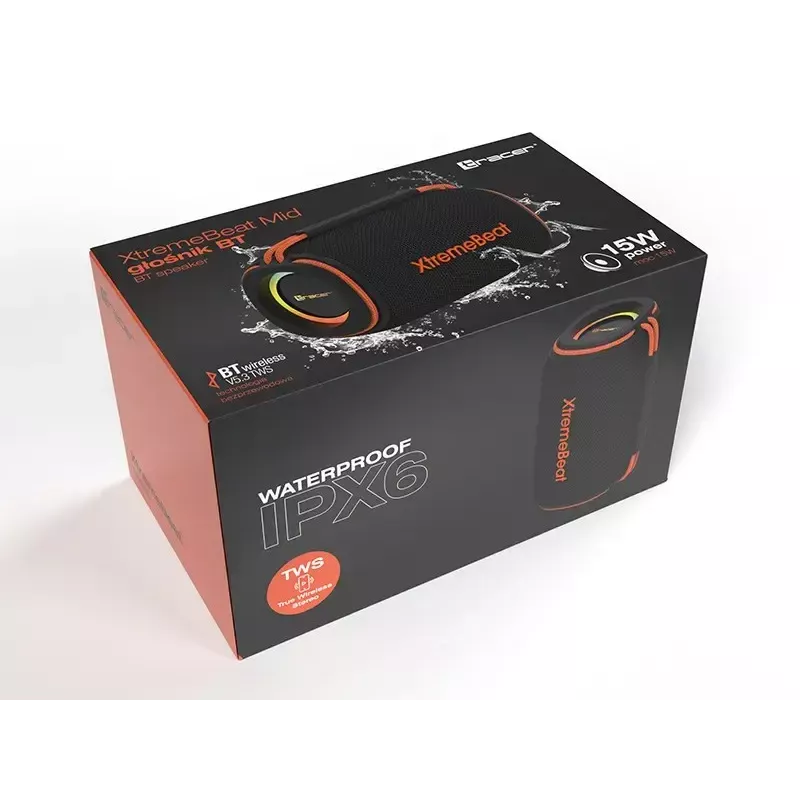 TRACER XtremeBeat TWS stereoportatiivkõlar – 15 W, IPX6, Bluetooth 5.3, 6 h, AUX/USB, mikrofon