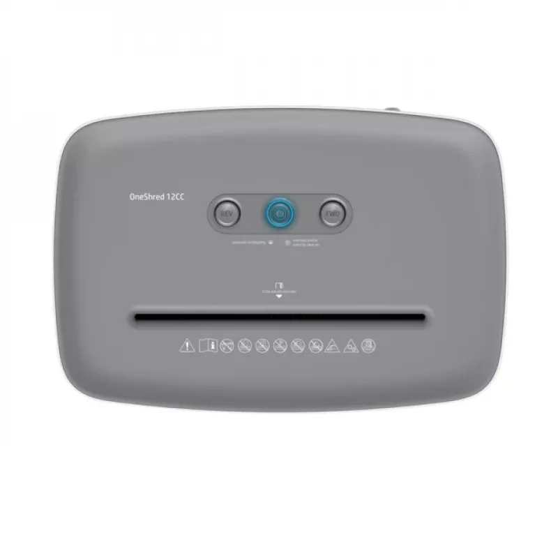 Paberipurustaja HP OneShred 12CC osakeste lõige P-4 12-leheline mahutavus 22 cm laius 23 L korv 4×35 mm 65 dB Valge