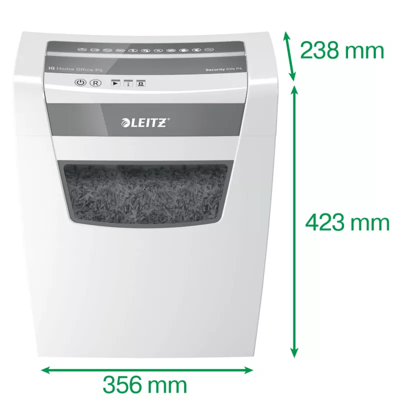Leitz IQ Home Office paberipurustaja P4, ristlõikusega purustamine, 22 cm, 4 x 28 mm, 23 L, 225 lehte, 58 dB