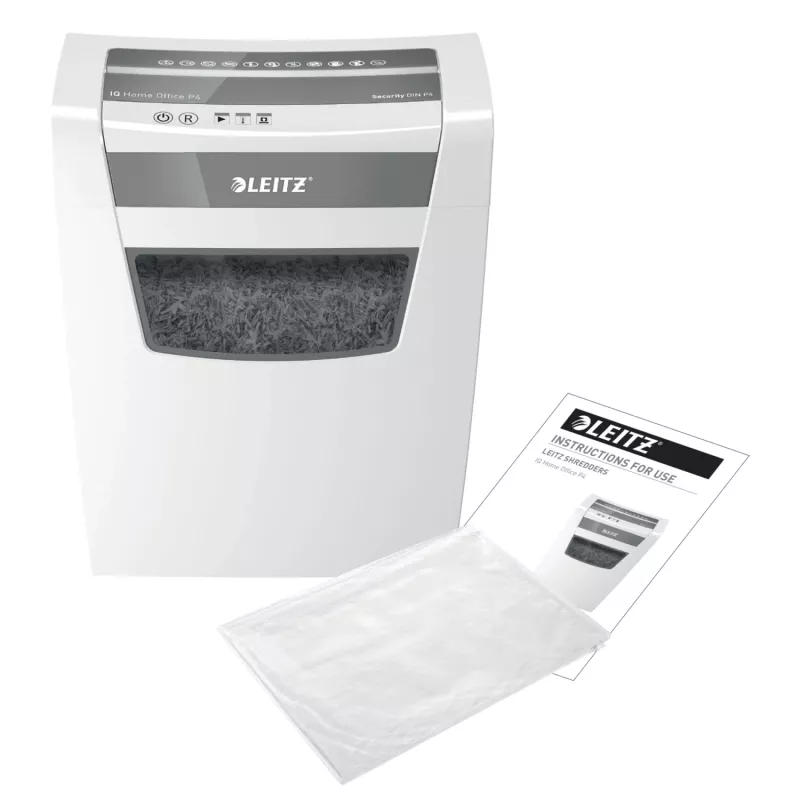 Leitz IQ Home Office paberipurustaja P4, ristlõikusega purustamine, 22 cm, 4 x 28 mm, 23 L, 225 lehte, 58 dB