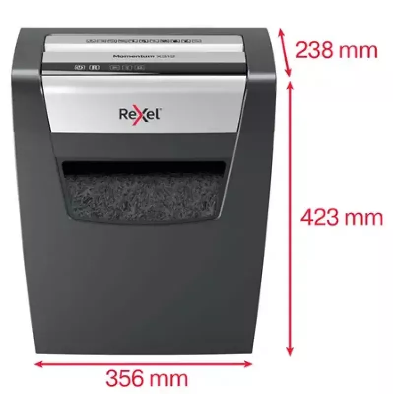 Paberihundi REXEL Momentum X312 — osakeste lõikus P-3, 12 lehte mahutavus, 23 l korv, 5 x 42 mm