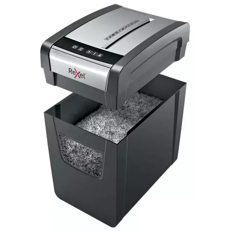 Paberipurustaja REXEL Momentum X312-SL — osaklõige 5 x 42 mm, mahutab 12 lehte, 23 L korv, nuppjuhtimine