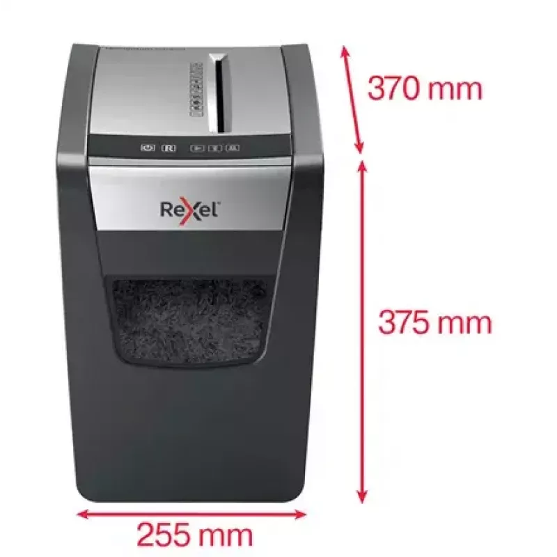 Paberipurustaja REXEL Momentum X312-SL — osaklõige 5 x 42 mm, mahutab 12 lehte, 23 L korv, nuppjuhtimine