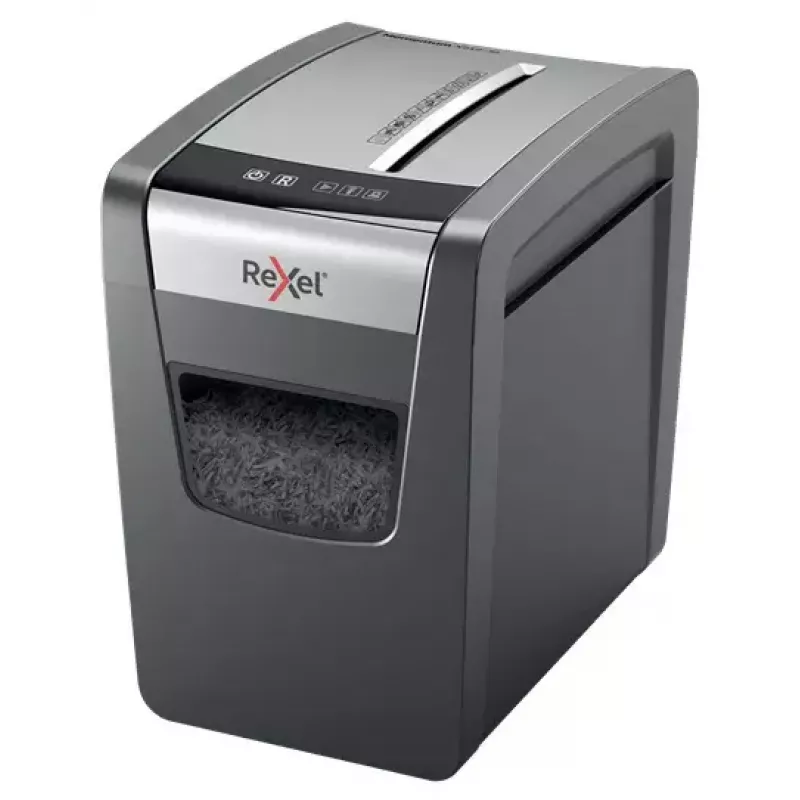 Paberipurustaja REXEL Momentum X312-SL — osaklõige 5 x 42 mm, mahutab 12 lehte, 23 L korv, nuppjuhtimine