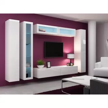 Vitriinkapp Cama Meble VIGO 180 seinale paigaldatav klaasvitriin 1800×400×300 mm valge/valge läige