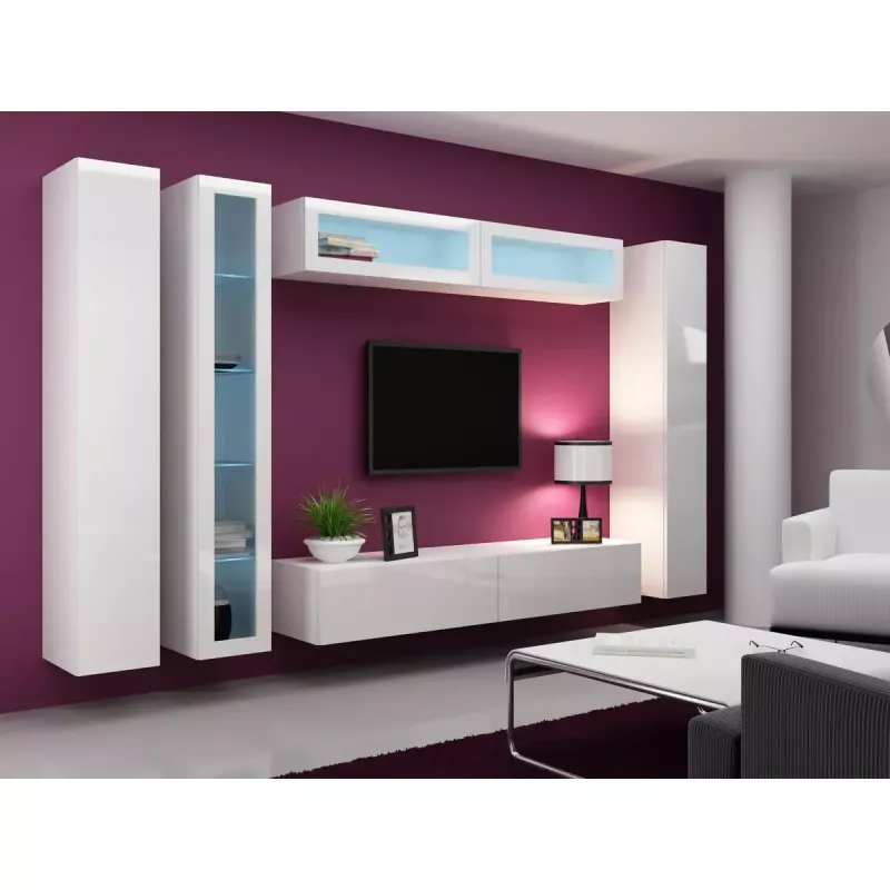 Vitriinkapp Cama Meble VIGO 180 seinale paigaldatav klaasvitriin 1800×400×300 mm valge/valge läige
