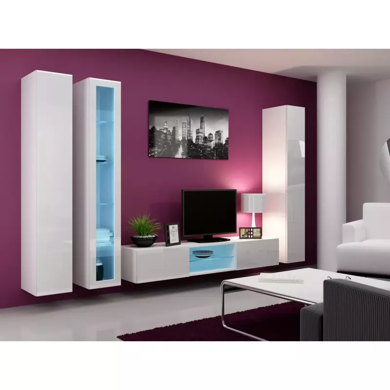 Vitriinkapp Cama Meble VIGO 180 seinale paigaldatav klaasvitriin 1800×400×300 mm valge/valge läige