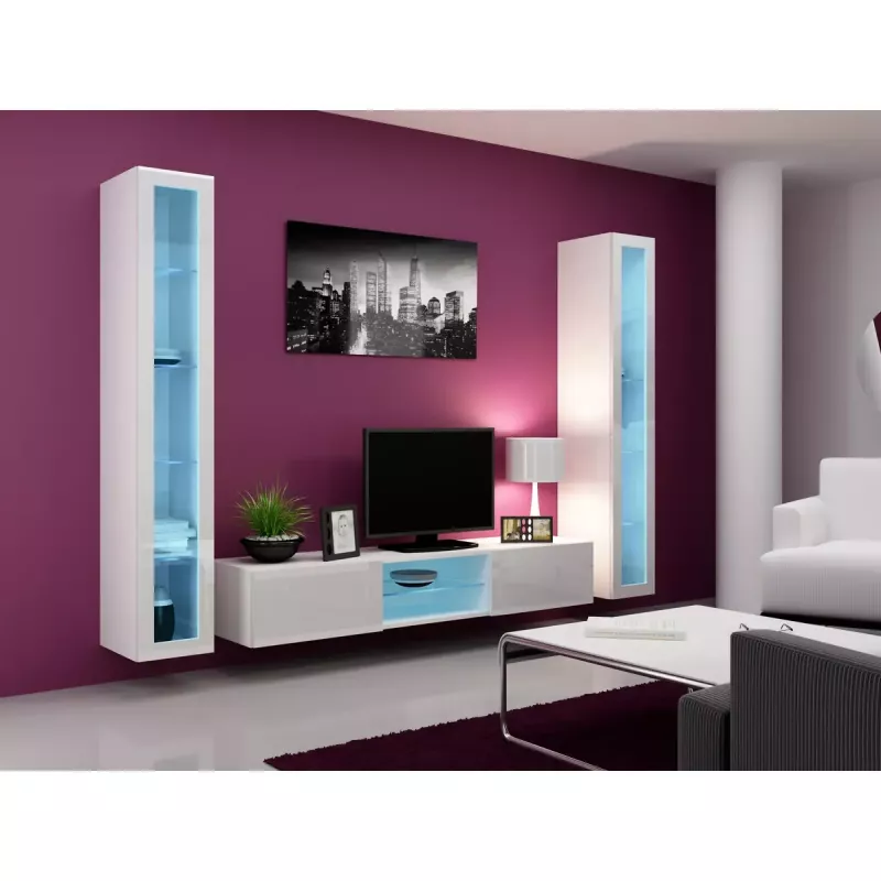 Vitriinkapp Cama Meble VIGO 180 seinale paigaldatav klaasvitriin 1800×400×300 mm valge/valge läige
